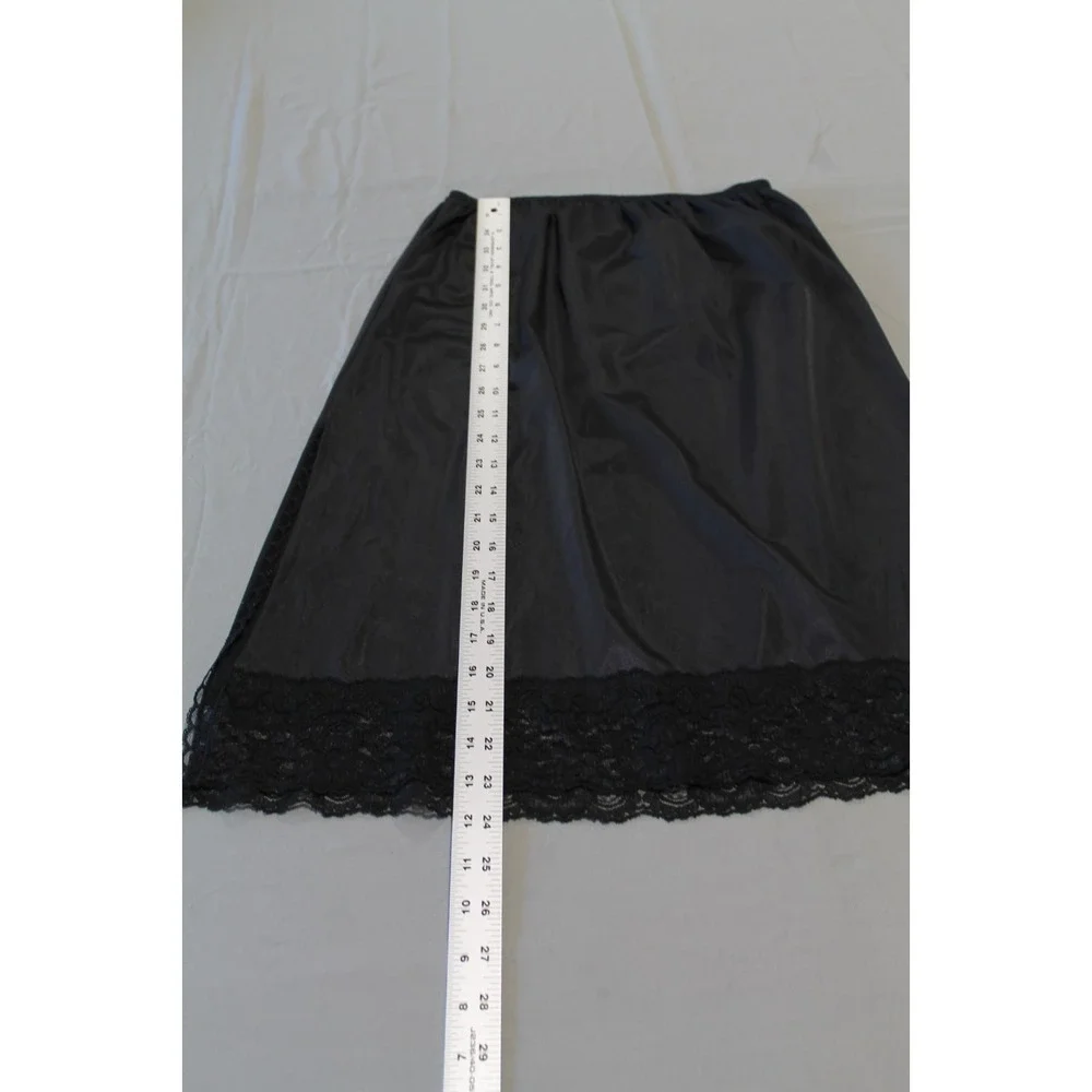 Vintage Sears Medium Black Half Slip Lace Detail Elastic Waist Side Slit 80s 90s